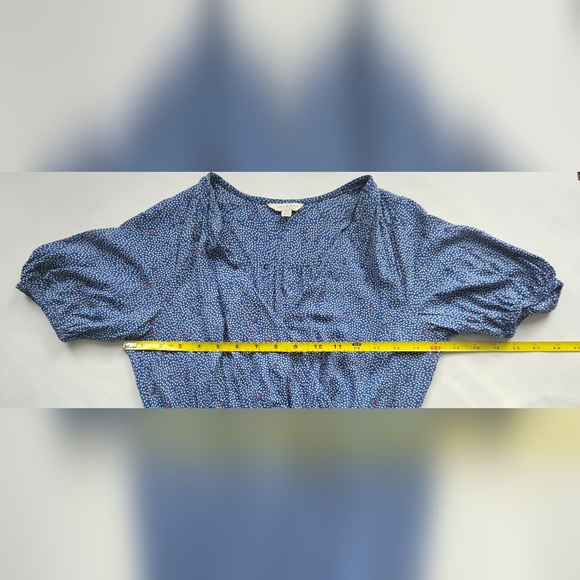 Lucky Brand  Midi Short Sleeves Blue Ruffle Dress White Red Polka-dots Size S - Picture 5 of 8